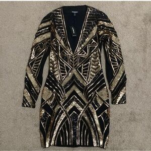 Express Sequin Long Sleeve V-Neck Mini Dress Size XXSP